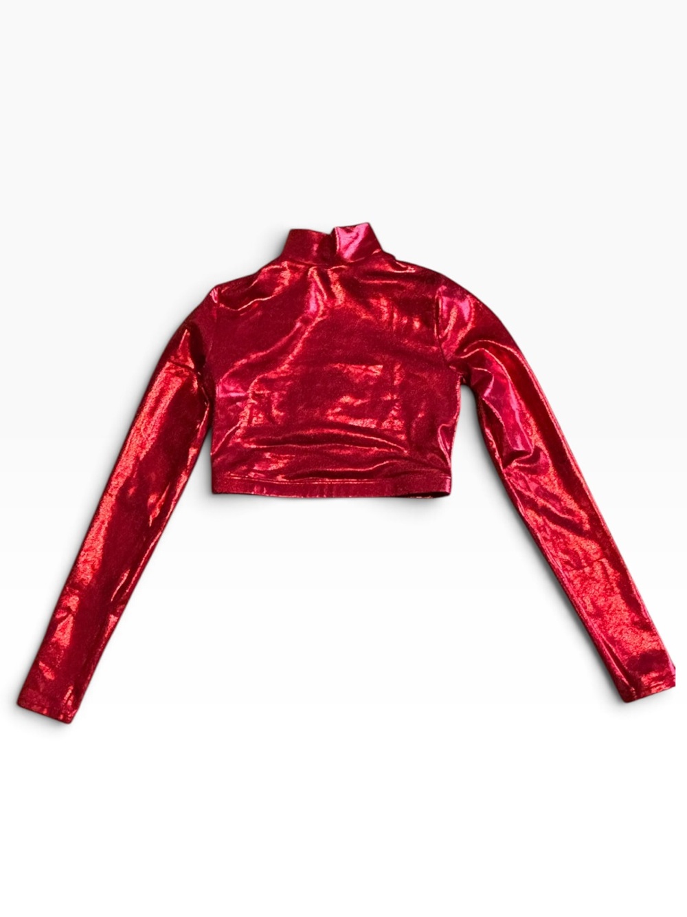 Red Metallic Cropped Long-Sleeve Dancewear Size S